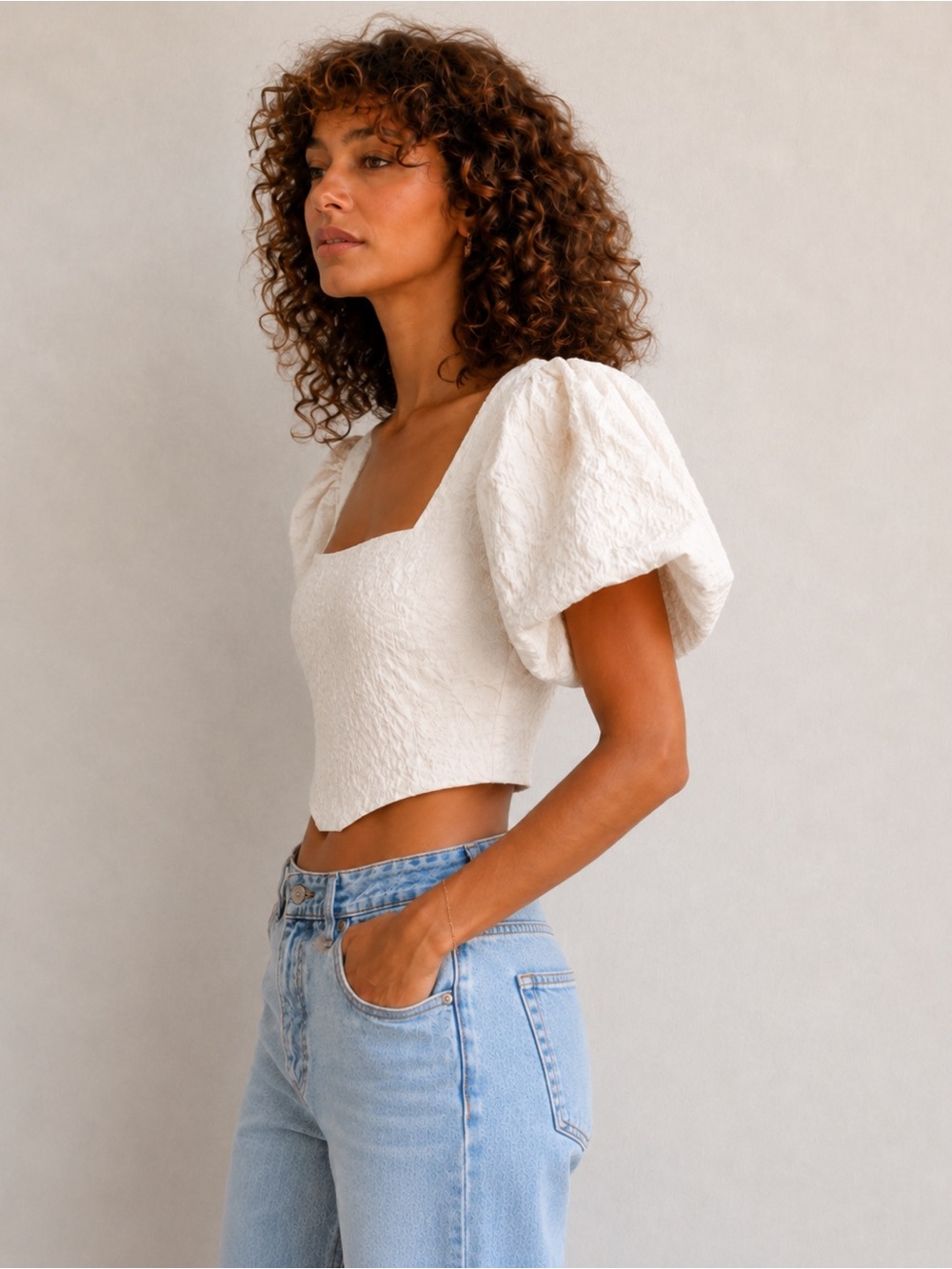 Zara Voluminous Brocade Textured Corset Top L NWT